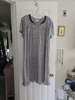 Secret Treasures Gray Nightgown with Navy Floral Print